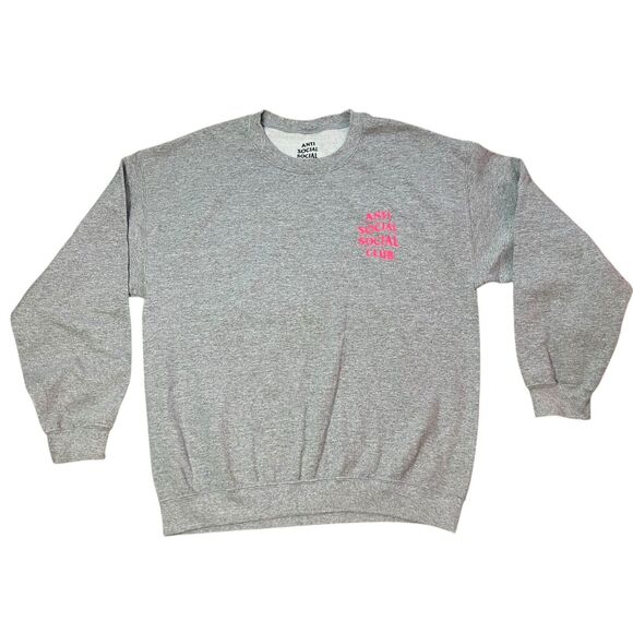 Anti Social Social Club Streetwear Sweatshirt Large Grey Pink ASSC Pullover - Picture 2 of 9